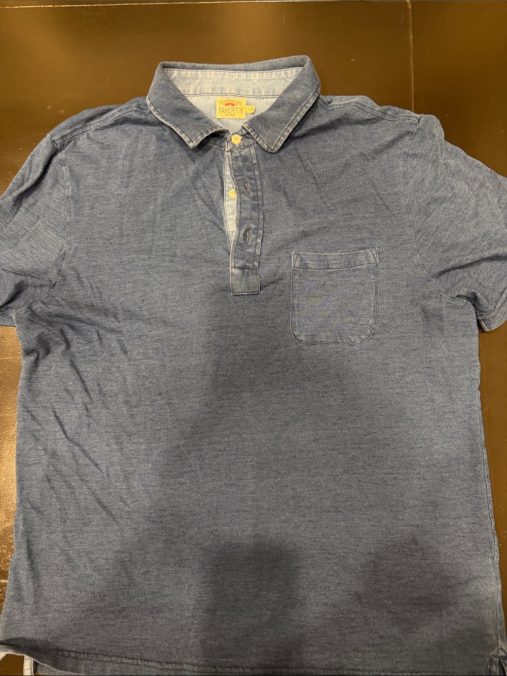 Faherty Indigo Short-Sleeve Polo with Chest Pocket